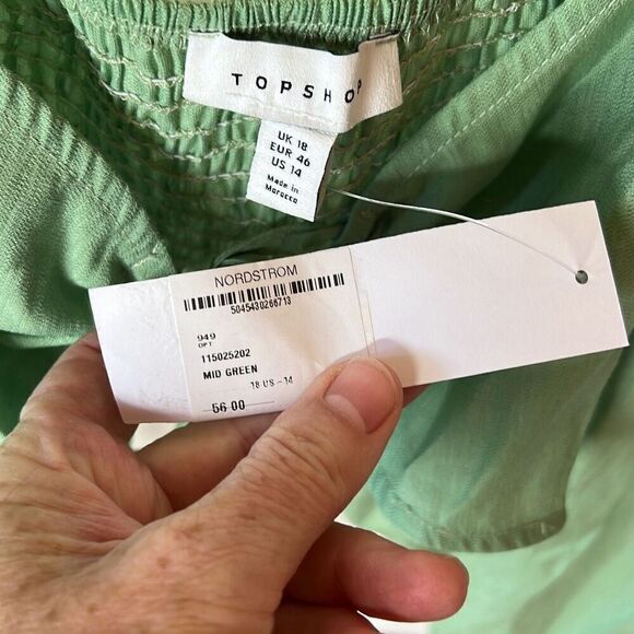 Topshop Ruched Cut Out Balloon Sleeve Top in Green Size 14 Nwt - Picture 4 of 9